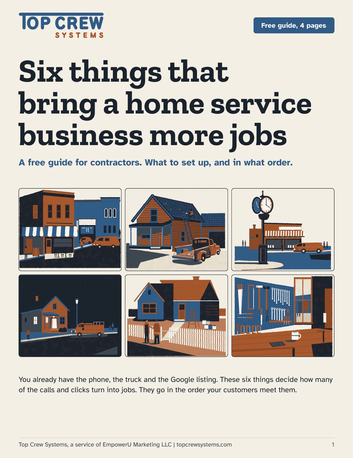 The cover of the free guide: Six things that bring a home service business more jobs