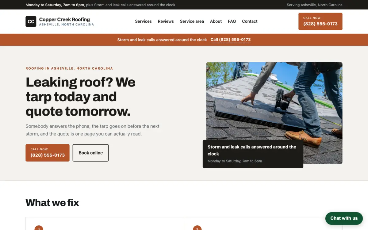 Copper Creek Roofing home page